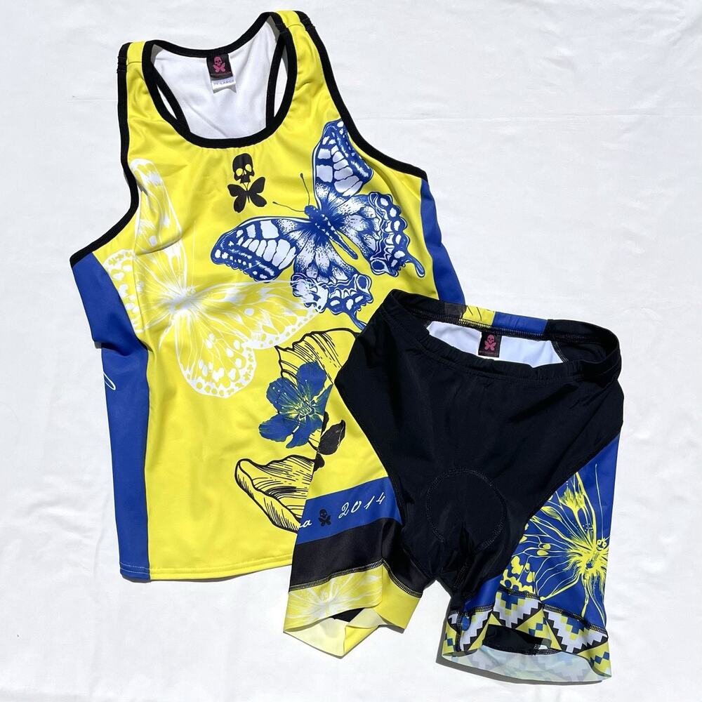 Betty Designs Kona Tri Set Womens XL 2X Butterfly Tank Jersey Shorts Triathlon
